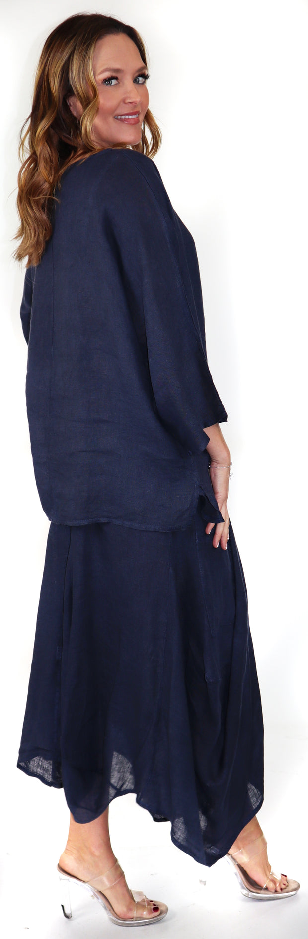 Linen Boho Breathable 2 Piece Pure Washed European Skirt and Top Set, Made in Italy Active