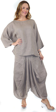 Linen Boho Breathable 2 Piece Pure Washed European Skirt and Top Set, Made in Italy Active