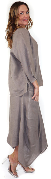 Linen Boho Breathable 2 Piece Pure Washed European Skirt and Top Set, Made in Italy Active