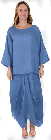 Linen Boho Breathable 2 Piece Pure Washed European Skirt and Top Set, Made in Italy Active