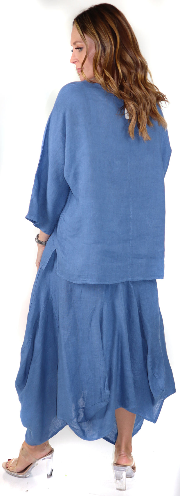 Linen Boho Breathable 2 Piece Pure Washed European Skirt and Top Set, Made in Italy Active