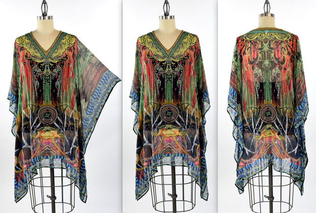 Embellished Kaftan,  Artsy Caftan, Gorgeous and Sensational Beaded Kaftan,  Chiffon Caftan,Plus Size Caftan Fits 1XL/2XL /3XL