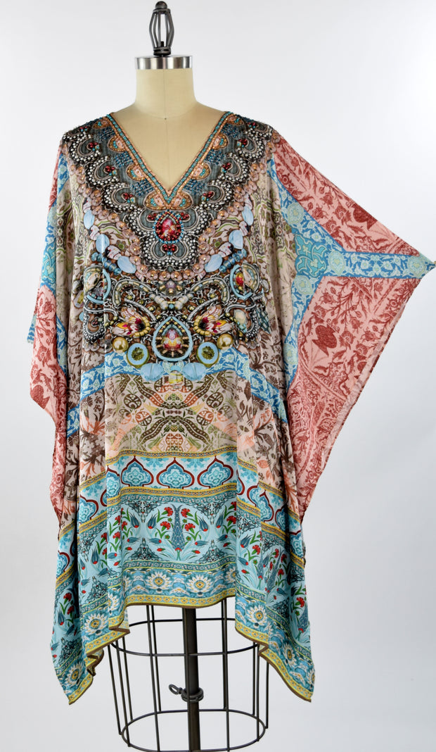 Copy of Embellished Kaftan,  Artsy Caftan, Gorgeous and Sensational Beaded Kaftan,  Poly Silk Caftan,Plus Size Caftan Fits 1XL/2XL /3XL