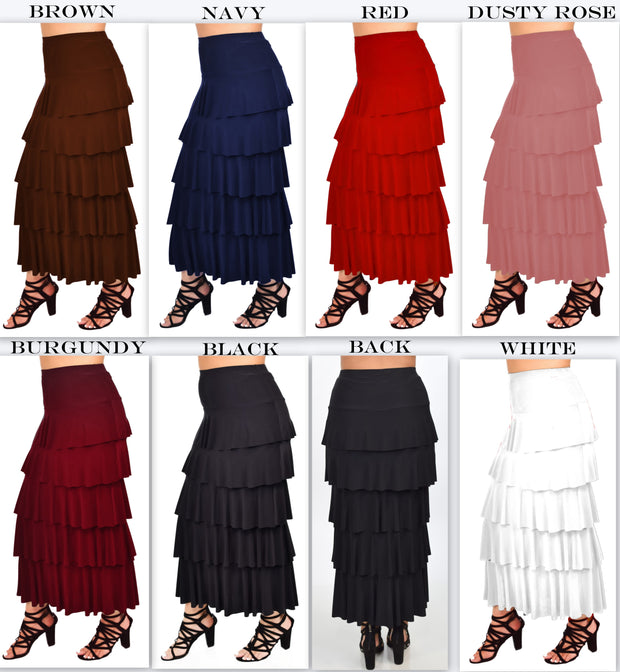 Boho Waterfall Tiered Layered Maxi Skirt | Reg & Plus Sizes