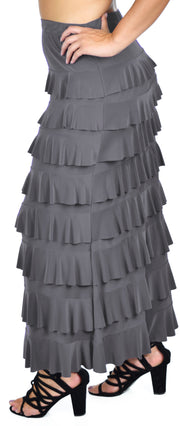 Dare2bStylish Women Waterfall 8 Tiered Boho Layered Maxi Skirt | Reg & Plus Sizes