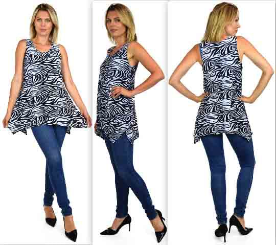 Zebra Print Tank, Zebra Print Tunic. Asymmetrical and Versatile, Sleeveless Tunic, Animal Print top, Plus Size top. Top. Small to 3XL