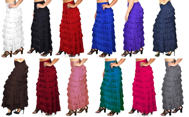 Dare2bStylish Women Waterfall 8 Tiered Boho Layered Maxi Skirt | Reg & Plus Sizes